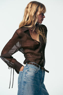 SEMI-SHEER SHIRT WITH TIES - Zara фото 4