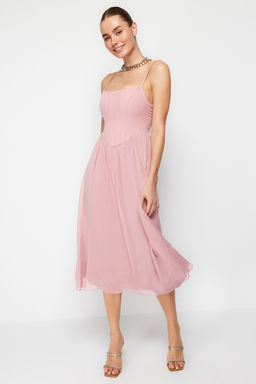 TRENDYOLMILLA Siyah A-Kesim Astarl? Korse Detayl? Dokuma Tul S?k Abiye Elbise TPRSS24EL00041