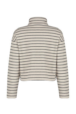 Ac?k Bej Cizgili Selanik Fermuarl? Dik Yaka Regular/Normal Kal?p Orme Sweatshirt TWOAW22SW0732