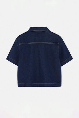 Lacivert Tencel Kar___ml_ K_sa Kol D__me Detayl_ Denim G_mlek TWOSS26GO00193 - Trendyolmilla фото 7