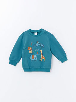 Bisiklet Yaka Bask?l? Erkek Bebek Sweatshirt