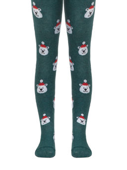 Conte-Kids Новогодние колготки Белый мишка с пушистой нитью и помпоном т.бирюзовый - Conte elegant фото 2