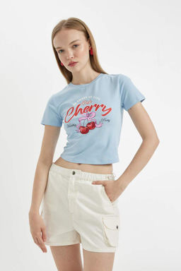 Классная футболка с короткими рукавами и круглым вырезом с принтом - Defacto фото 5