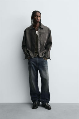 WASHED FAUX LEATHER OVERSHIRT