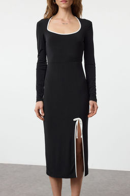 Siyah Maxi Renk Bloklu Fiyonk Detayl? Fitted Orme Elbise TWOAW25EL00526 - Trendyolmilla фото 4