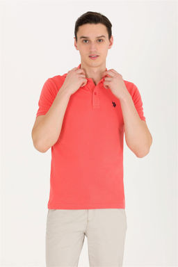 Мужская базовая футболка лососевого цвета с вырезом поло