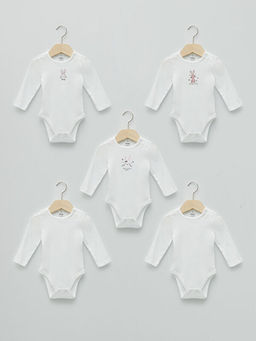 Bisiklet Yaka Uzun Kollu Pamuklu K?z Bebek ??t??tl? Body 5li