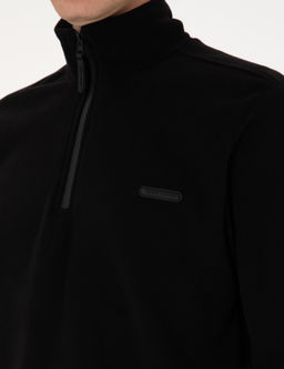 Siyah Regular Fit Yar_m Fermuarl_ Polar Sweatshirt