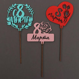 Цена за 6 шт. Топпер ассорти С 8 марта цветные, МИКС