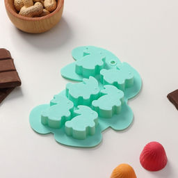 Цена за 2 шт. Форма для конфет и шоколада Доляна Заяц, силикон, 15?11.5 см, 6 ячеек (3.8?3.5 см), бирюзовая