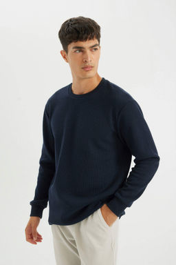 Regular Fit Bisiklet Yaka Waffle Uzun Kollu Tisort - Defacto фото 4