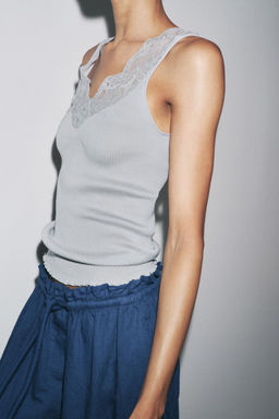 LACE RIBBED T-SHIRT - Zara фото 16