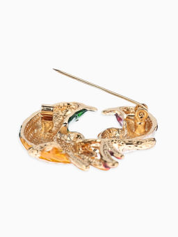 Брошь «Птицы парные», разноцветная в золоте