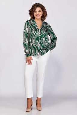 Блуза Swallow 783-Р зеленый+бежевые разводы  фото 3