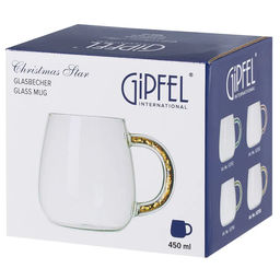 52755 GIPFEL Кружка CHRISTMAS STAR 450 мл, с декоративным наполнителем. Материал: боросиликатное стекло, ПЭТ. Цвет наполнителя: золотой