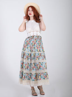 Юбка с кружевом летняя больших размеров с цветами - Almond фото 2