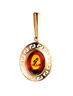 Элегантная подвеска из серебра в золоте и коньячного янтаря Эллада, 810209197