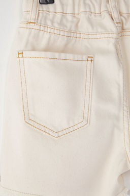 Ekru K?z Cocuk %100 Pamuk Regular/Normal Kal?p Cepli Lastikli Denim Sort TKDSS25SR00010 - Trendyolmilla фото 2