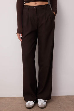 Kahverengi Wide Leg/Genis Paca Pilili Dokuma Kumas Pantolon TWOAW22PL0475 Palazzo