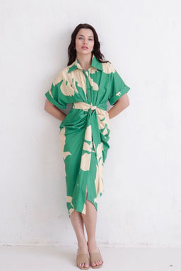 Martichelli Платье-рубашка с драпировкой зелёное