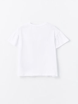 Bisiklet Yaka Bask?l? K?sa Kollu K?z ?ocuk Ti??rt ve ?ort - Waikiki фото 3