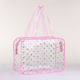 Косметичка-сумка на молнии для бассейна, с ручками, с принтом Сердечки, розовая