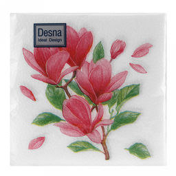 Салфетки бумажные "Desna Design" 24х24см, 1 слойные, 40 штук в упаковке, 100% целлюлоза, "Магнолия" (Россия)