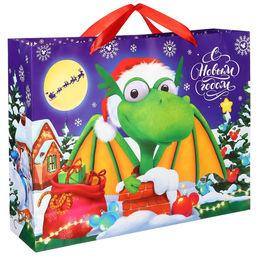 Пакет ламинат горизонтальный, С Новым годом, 40 x 31 x 11,5 см, Микки Маус и Дракон