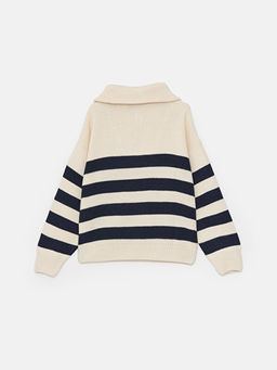 Polo Yaka ?izgili Uzun Kollu K?z ?ocuk Triko Kazak - Waikiki фото 2