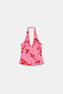TOP HALTER TUL FLOCADO / Rosa medio - Zara фото 6
