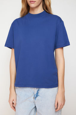 TRENDYOLMILLA Beyaz %100 Pamuk Basic Regular/Normal Kal?p Dik Yaka Orme T-Shirt TWOAW20TS0096  фото 40