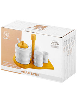 Набор-сахарница 320 мл Бамбук с ложкой+солонка+перечница+ваз. п/зубочистки на дер. подст. с ручкой - Elan gallery фото 6