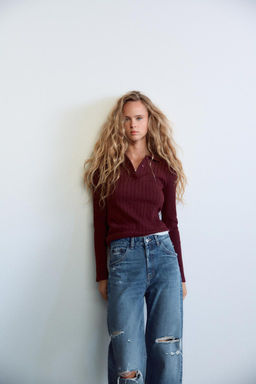 CABLE-KNIT POLO TOP - Zara фото 15