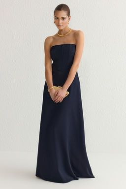 TRENDYOLMILLA Lacivert A-Kesim Straplez Dokuma Uzun S?k Abiye & Mezuniyet Elbise TPRSS25AE00021 фото 7