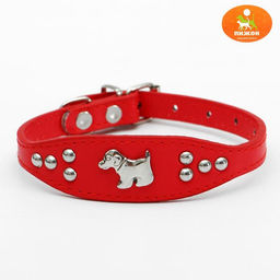 Ошейник-селедка со щенком, 29-32 х 2,5 см, искусственная кожа, красный