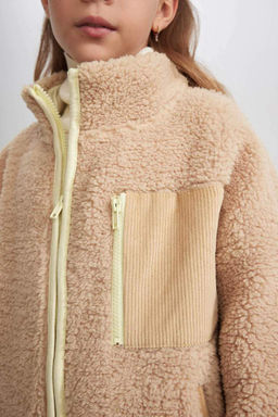 Плюшевый кардиган-бомбер с воротником-студентом для девочек - Defacto фото 9