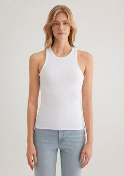 Halter Yaka Beyaz Basic Atlet - Mavi фото 5