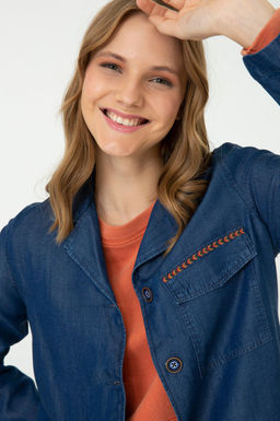 Женская темно-синяя джинсовая рубашка - U.s. polo assn фото 9