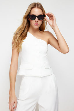 Trendyolmilla Ekru Fitted Tek Kol Crop Dokuma Yelek TWOSS24YE00016  фото 3