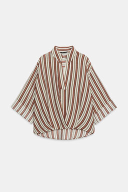 CAMISA RAYAS BAJO ABULLONADO / Marr?n / Crudo - Zara фото 6