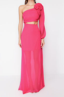 TRENDYOLMILLA Fusya A-Kesim Astarl? Pencere/Cut Out Detayl? Sifon Degrade S?k Abiye Elbise TPRSS23AE00077  фото 4