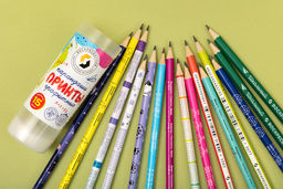 ВКФ Принты 1-PR-15Т Набор графитных карандашей с ластиком ассорти в тубусе заточенный ТМ (HB) 2 х 15 шт. Школьные