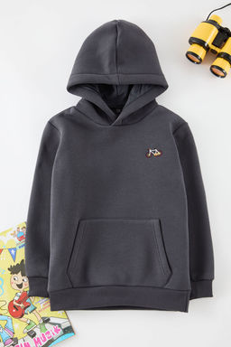 Antrasit Erkek Cocuk Bask?l? Orme Mini Me Sweatshirt TKDAW25SW00116