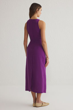 TRENDYOLMILLA Mor A Kesim Yelek Form Keten Gorunumlu Midi Dokuma Elbise TWOSS25EL00059 фото 9