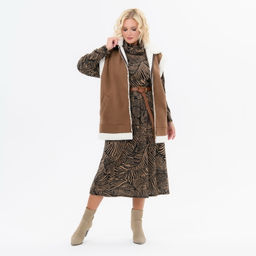 Жилет из экомеха "дубленка", на молнии, цвет "карамель"