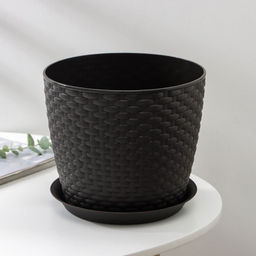 Горшок для цветов с поддоном «Ротанг», 4.7 л, d=15 см, h=14 см, пластиковый, коричневый