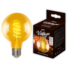 LED-G95-4W/GOLDEN/E27/CW GLV21GO Лампа светодиодная Vintage. Форма шар, золотистая колба. Cпиральная нить. Картон. ТМ Uniel