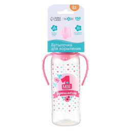 Бутылочка для кормления M&B «Моя первая бутылочка», классическое горло, с ручками, от 0 мес., 250 мл., розовый