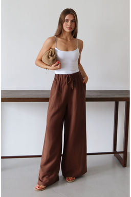 Tas Keten Icerikli Wide Leg/Genis Paca Beli Lastikli Pantolon TWOSS25PL00124