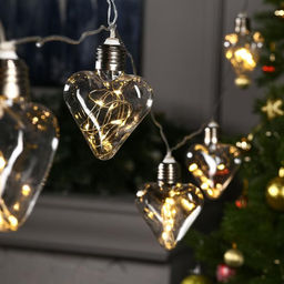 Гирлянда Нить 3 м с насадками Лампочки сердца, IP20, прозрачная нить, 80 LED, свечение тёплое белое, 8 режимов, 220 В